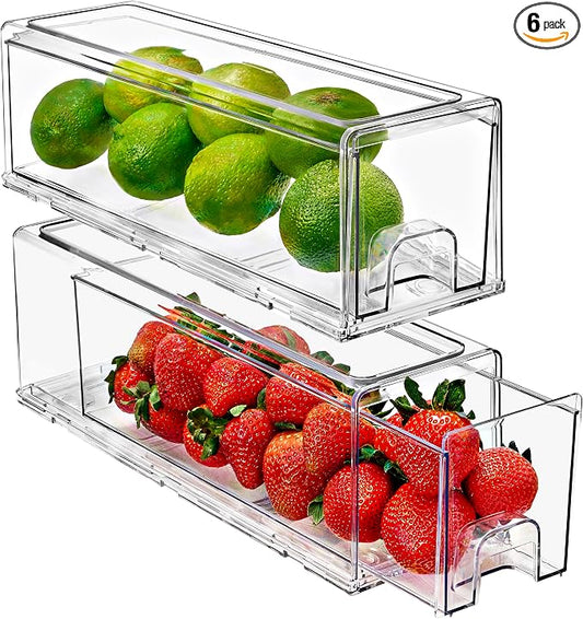Sorbus Small Clear Acrylic Storage Drawers (2 Pack) - Stackable Plastic Organizer Bins for Fridge, Freezer, Pantry, and Bathroom by Sorbus