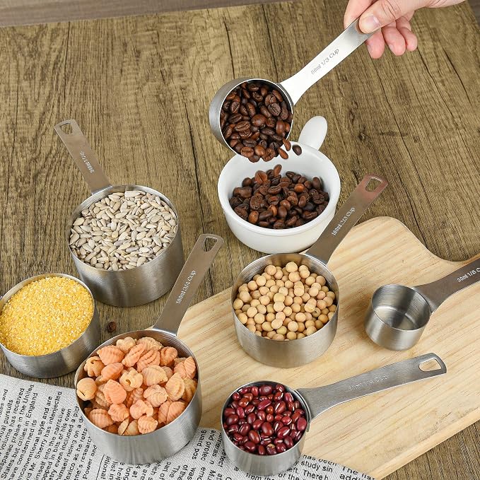 Measuring Cups and Spoons Set, 18/8 Stainless Steel 7 Measuring Cups and 8 Measuring Spoons with Leveler, Kitchen Measure Cups Spoons, Heavy Duty Baking Measurement Cups Spoons Set - Image 7