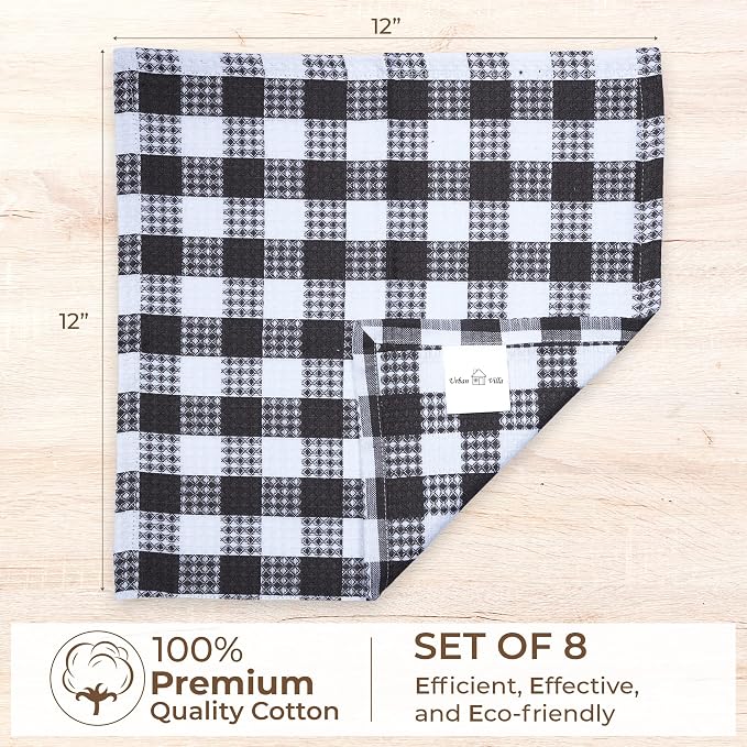 Urban Villa Kitchen Towels Cotton Dish Towels 12”x12” (Set of 8) Grey White - Image 2
