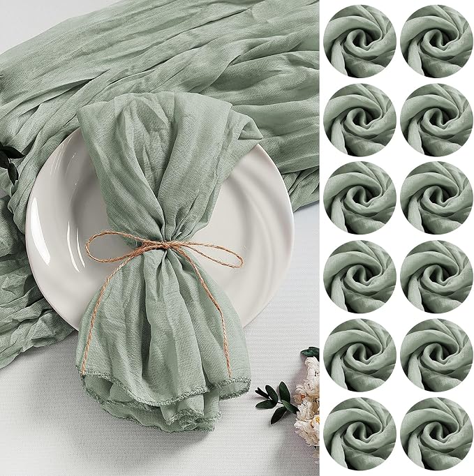 LZY 120 Pack Gauze Cheesecloth Napkins 20x20 Inch Dinner Cloth Napkins, Soft Boho Table Napkins Rustic Wrinkled Cheese Cloth Napkins Bulk for Wedding Party Baby Shower Event Decor (Sage Green) by Lightupyourparty