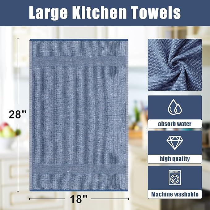 Homaxy 380 GSM Cotton Premium Kitchen Towels 6 Pack, 18"x 28", Mix | Flat and Terry Dish Towels, Highly Absorbent Tea Towel Set with Hanging Loop, Soft Kitchen Hand Towels, Navy/Red/Green - Image 9