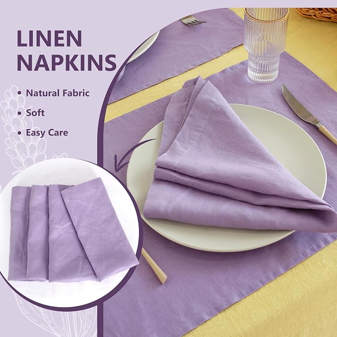 Linen Napkins 20x20Inch Set of 4,Cloth Napkins Dinner Napkins,Stone Washed Natural 100% French Flax Napkins for Weddings,Decorative Mother's Day(Lavender) - Image 5