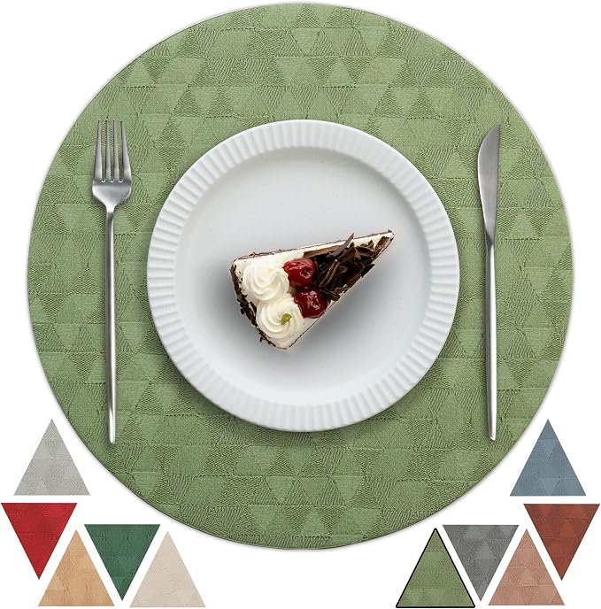 Jovono Upgraded 15" Round Placemats Set of 6, Waterproof & Oil-Proof, Non-Slip Reversible Washable Big Table Mats, Spill-Proof for Kids Families, Restaurant, Hotel, Kitchen, Indoor, Sage Green by JOVONO
