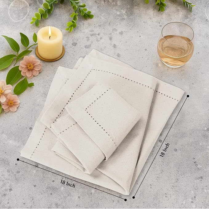 Ruvanti Cloth Napkins Set of 12, 100% Cotton High GSM 18x18 Inches, Hem Stitched Corners, Soft, Washable, Durable & Absorbent, Perfect for Parties, Christmas, Thanksgiving Dinners – Natural Color - Image 7