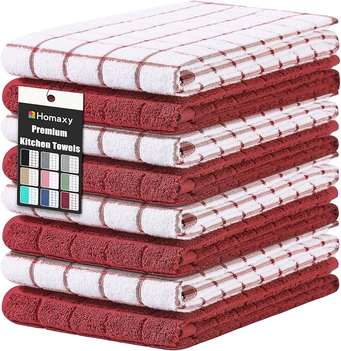 Homaxy Large Premium Cotton Kitchen Towels 16"x 28", 8 Pack, Rust | Natural Ring Spun 390 GSM Dish Towels, Super Absorbent Terry Kitchen Hand Towels, Soft Tea Towels with Hanging Loop by Homaxy