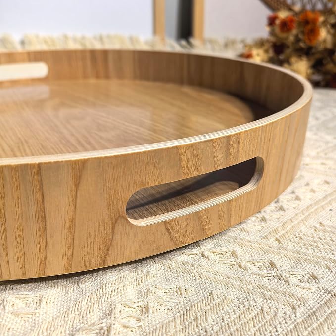 i-lan 16-Inch Wooden Lazy Susan Turntable with Handles, Natural Wood | 16-inch natural wood Lazy Susan with dual handles, raised rim and 360° rotation for dining tables, counters and cabinets. - Image 6