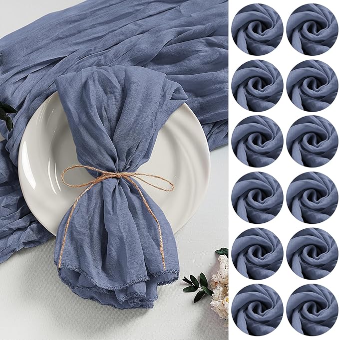 LZY 120 Pack Gauze Cheesecloth Napkins 20x20 Inch Dinner Cloth Napkins, Soft Boho Table Napkins Rustic Wrinkled Cheese Cloth Napkins Bulk for Wedding Party Baby Shower Event Decor (Dusty Blue) by Lightupyourparty