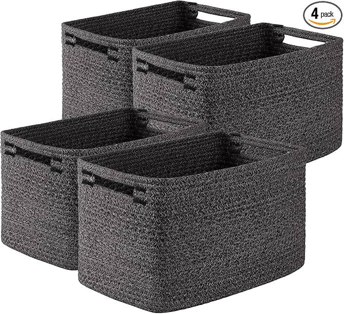 OIASKET 4Packs Natural Cotton Rope Storage Baskets for Organizing Toys, Clothes, Towels & Books, Soft Versatile Organizers for Shelves, Home Decorative Bins, 13''Lx9''Wx7.8''H, Black and White by OIASKET