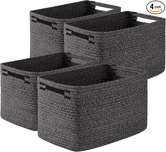 OIASKET 4Packs Natural Cotton Rope Storage Baskets for Organizing Toys, Clothes, Towels & Books, Soft Versatile Organizers for Shelves, Home Decorative Bins, 13''Lx9''Wx7.8''H, Black and White by OIASKET