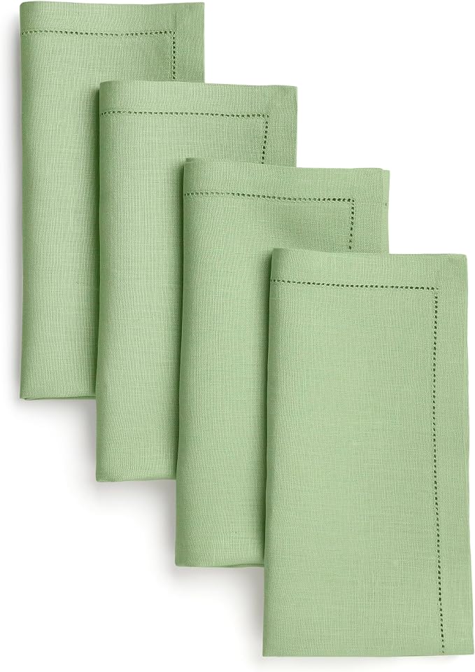 Signature Linen™ by D'Moksha Sage Green Dinner Napkins Set of 4, 20 x 20 Inch Cloth Napkins, 100% Pure Linen, Hemstitch, Machine Washable Table Napkins- Summer, Weddings, Outdoor hostings by DMokshaHomes