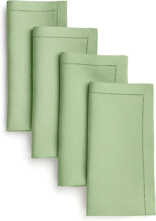 Signature Linen™ by D'Moksha Sage Green Dinner Napkins Set of 4, 20 x 20 Inch Cloth Napkins, 100% Pure Linen, Hemstitch, Machine Washable Table Napkins- Summer, Weddings, Outdoor hostings by DMokshaHomes