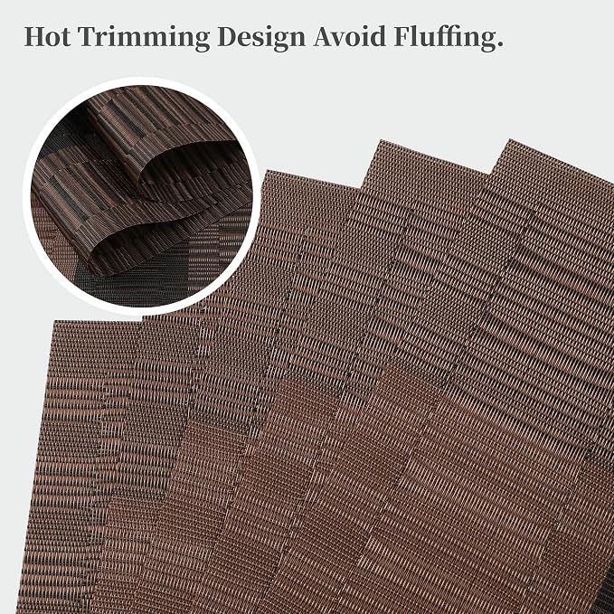 Leetaltree Brown with Black Striped Placemats Set of 12 - Heat Resistant Non-Slip Place mats for Dining Table, Washable Durable PVC Vinyl Woven Table Mats（Brown Stripe, 12） - Image 3