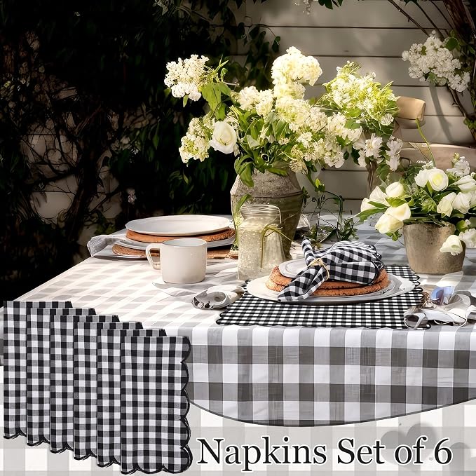 SmoothNovelty 6 Pack Buffalo Plaid Cloth Napkins 18x18 Inch Checkered Cloth Napkins Scalloped Soft Cotton Table Mat Washable Reusable for Dinner Wedding Holiday Birthday Parties (Classic,Black) - Image 7