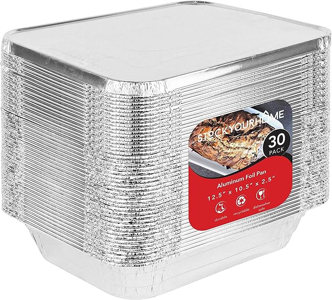 Stock Your Home 9x13 Disposable Aluminum Pans with Lids, 30 Pack | Heavy Duty, Food Catering Containers for Baking, Cooking, Heating, Storage by StockYourHome
