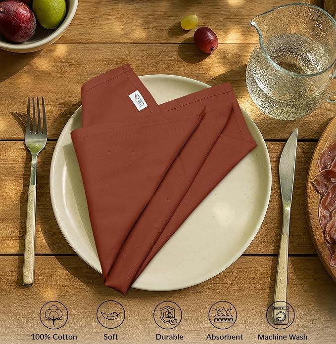 Ruvanti Cloth Napkins Set of 12, 100% Cotton High GSM 18x18 Inches Soft, Washable, Highly Durable & Absorbent, Perfect for Parties, Christmas, Thanksgiving Dinners – Rust - Image 2