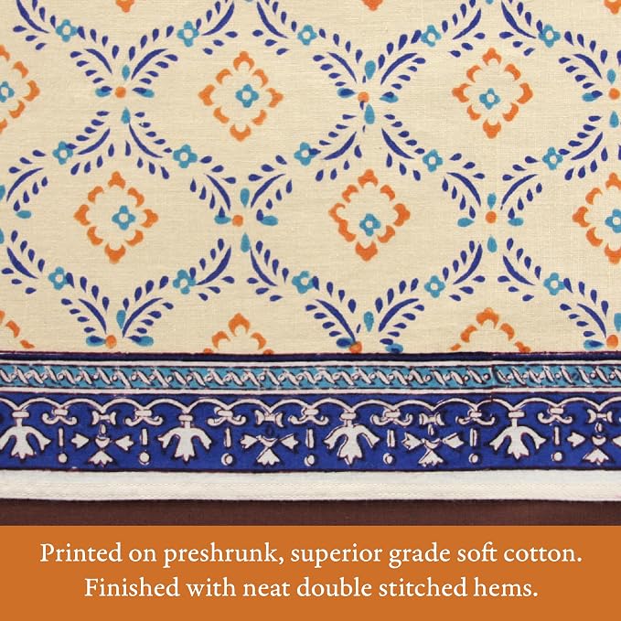 100% Pale Yellow Blue Cotton Dinner Napkins, Set of 6, Hand Printed Morning Dew Design, Fair Trade, Washable Cloth Napkins for Parties & Cocktails 20x20 in - Image 4