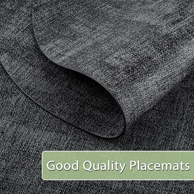 Placemats for Dining Table Set of 4 Non-Slip, Heat Resistant Oval Leather Placemat Double Layer, Waterproof Table Mats Easy to Clean for Kitchen Dining Room Coffee Office Table, Charcoal - Image 2