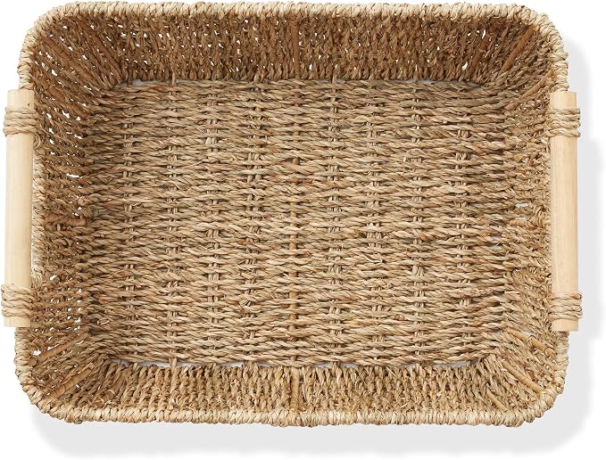 Casafield Set of 2 Seagrass Oval Storage Baskets with Wooden Handles - Large, Woven Bin Organizers - Image 5