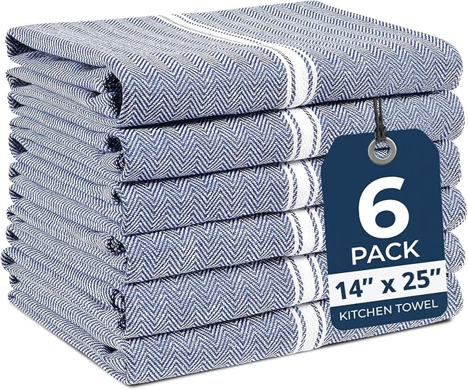 Lane Linen Kitchen Towel Set, 6 Pack 100% Cotton Hand Towels for Kitchen, Dish Towels for Drying Dishes, Lint Free, 14"x25", Good for Cleaning Windows, Ceramic Surface, Glass Stovetops - Blue Chambray by LaneLinen