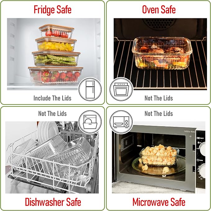 Set of 4 Stackable Space-Saving Nesting Glass Bowls with Airtight Acacia Lids for Lunch, Meal & Food Prep - Microwave & Oven-ready BPA Free Durable Heat Resistant Inert Borosilicate Glass - Image 5