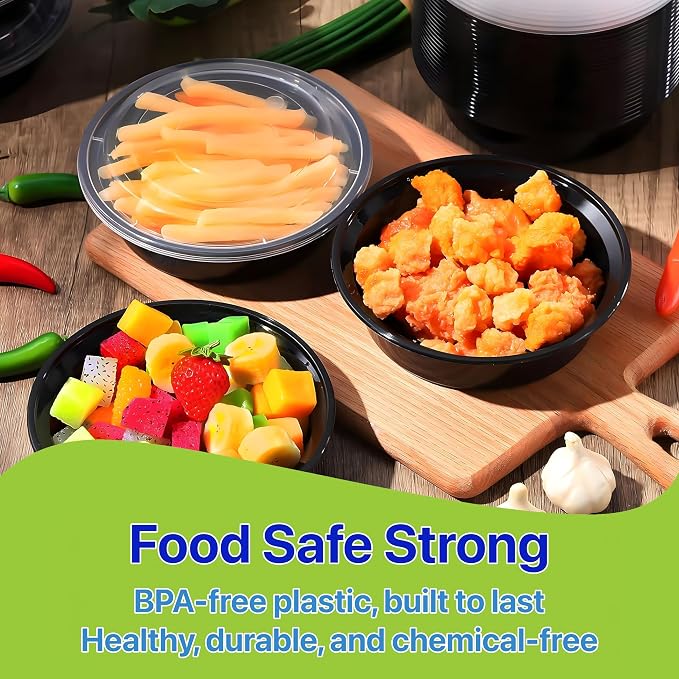 Meal Prep Containers Round [60 Set] x [24 oz] with Lids, 1 compartment, Stackable, Reusable, Leakproof, Food Safe, Microwave, Freezer & Dishwasher Safe for Food Prep Storage (60 Set, 24 oz) - Image 9