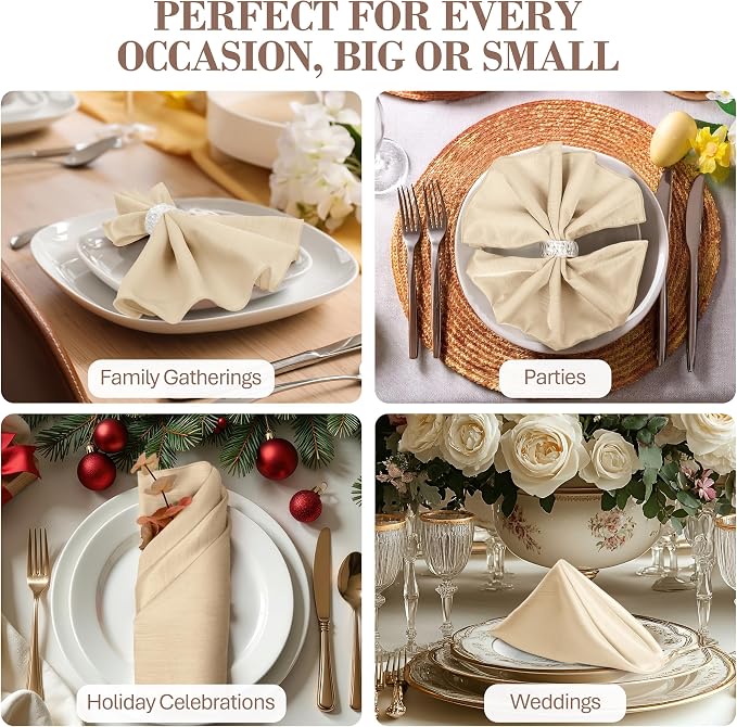 17 x 17-Inch Shantung Satin Cloth Napkins, Ivory Set of 24 | Bulk Case of 2 Dozen, Square, 100% Polyester Fabric, Reversible, Faux Dupioni Silk Reverse Side, Machine Washable - Image 4