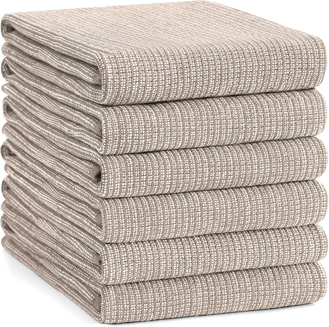 Homaxy 380 GSM Cotton Premium Kitchen Towels 6 Pack, 18"x 28", Khaki | Flat and Terry Dish Towels, Highly Absorbent Tea Towel Set with Hanging Loop, Soft Utility Kitchen Hand Towels - Image 8