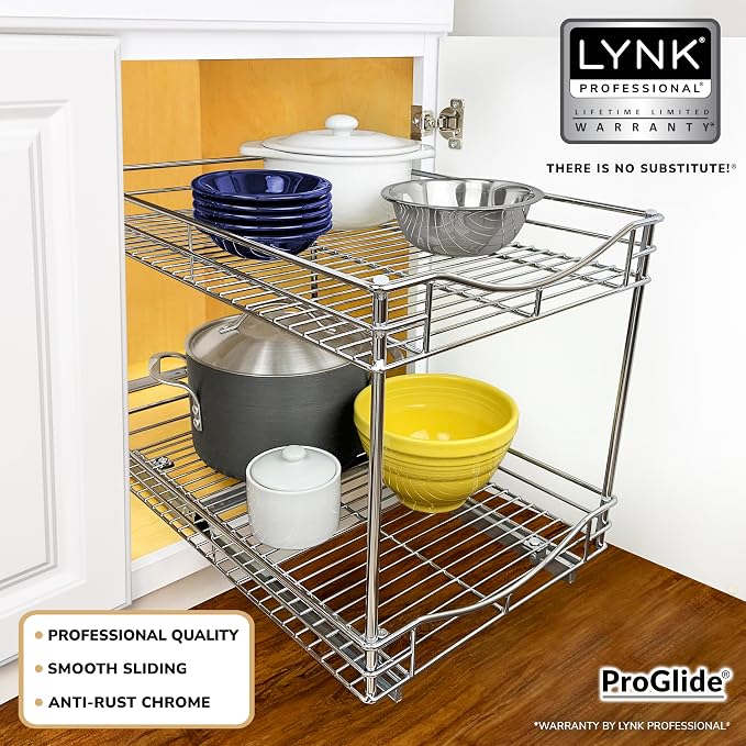 LYNK PROFESSIONAL® Pull Out Cabinet Organizer - Slide Out Drawer for Kitchen Cabinets - Sliding Pantry Shelves - Roll Out Shelf for Pots, Pans, Lifetime Ltd Warranty - 2 Tier - Image 2