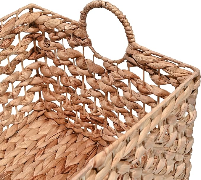 happimess Quinn Storage Baskets 3-Piece Hyacinth Rectangular 18", Natural | Hand-Woven Wicker Organizers, Durable Iron Metal Frame, Integrated Handles, Bohemian Cottage Decor For Nursery - Image 4