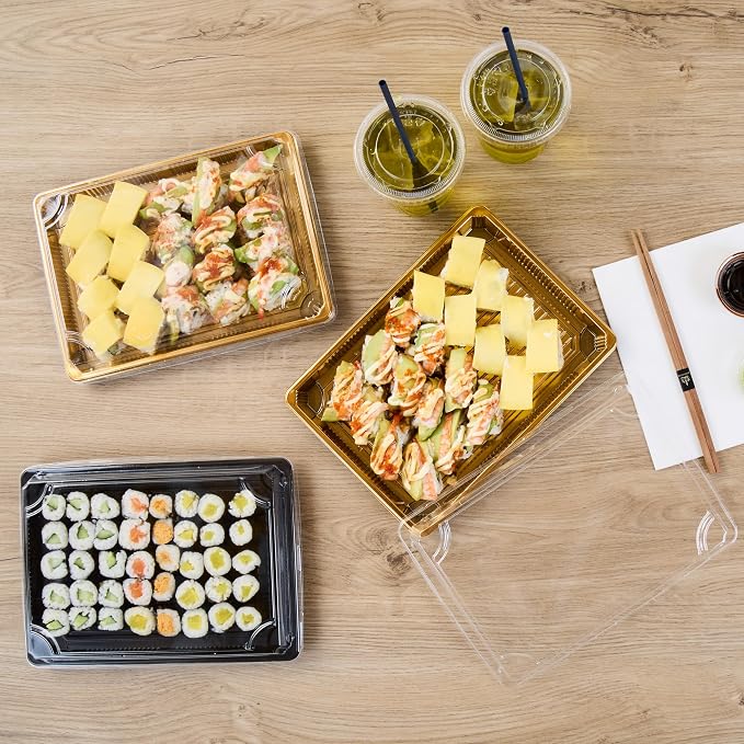 Restaurantware Plastic Sushi Trays 100 Pack of 10 x 7.2 x 1.77 Inch With Clear Lids Leak-Resistant Sushi Take Out Boxes Stackable Containers For Grab-And-Go - Image 10