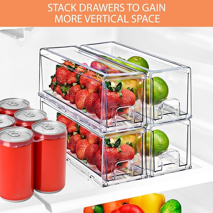 Sorbus Small Clear Acrylic Storage Drawers (4 Pack) - Stackable Plastic Organizer Bins for Fridge, Freezer, Pantry, and Bathroom - Image 7