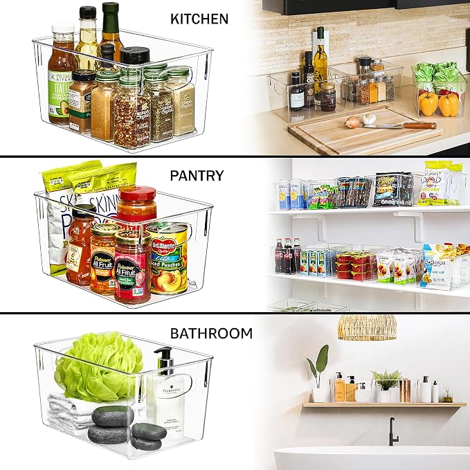 Sorbus 8 Pack Large Clear Plastic Storage Bins, Clear Organizer Bins with Handle for Kitchen, Pantry, Cabinet, Refrigerator, Craft, Toys, Clothes, Closet, Under Sink, Bathroom Organizers and Storage - Image 6