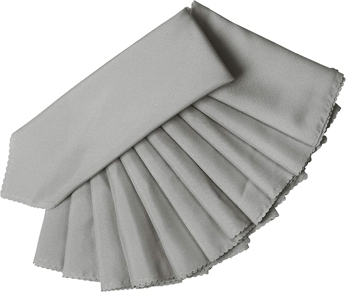 Pack of 12 Polyester Napkins 17 x 17 Inch Square with Scalloped Edge, Plain Washable Reusable Dining Table Cloth Napkin for Wedding Party Banquet Home Restaurant Bistro Decoration - Light Silver - Image 2