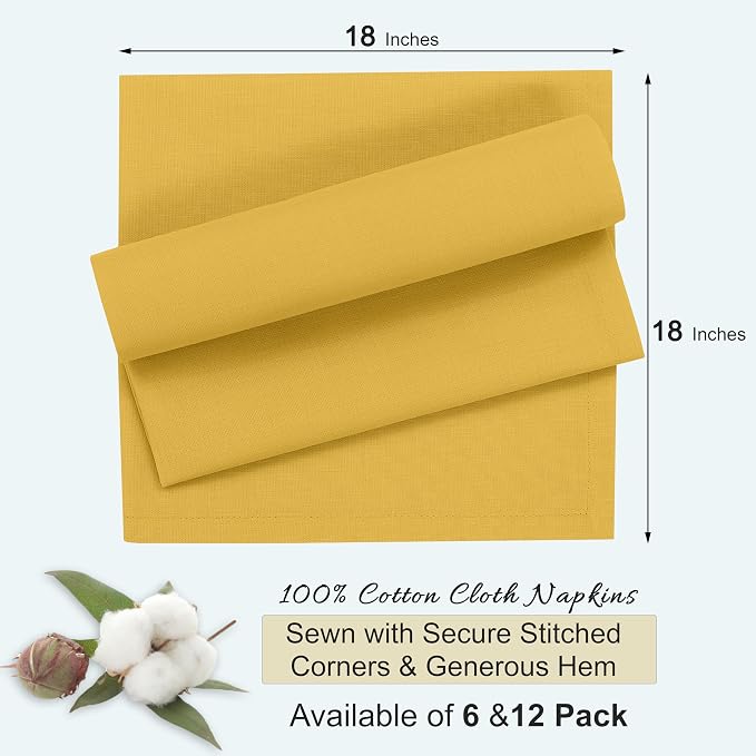 Ruvanti Cloth Napkins Set of 12, 18x18 Inches, 100% Cotton, Washable, Soft & Absorbent, Perfect for Wedding, Christmas, ‎Thanksgiving Dinners - Spicy Mustard - Image 8