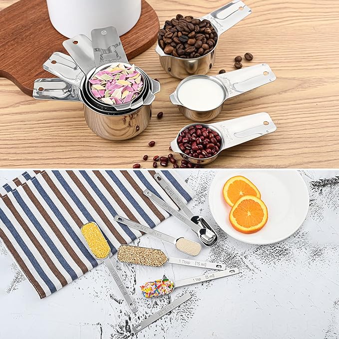 Measuring Cups and Spoons Set, 18/8 Stainless Steel Measuring Cups and Spoons set 17, Metal 7 Metric Measure Cups and 9 Dry Measure Spoons with 1 Leveler for Kitchen & Baking - Image 8