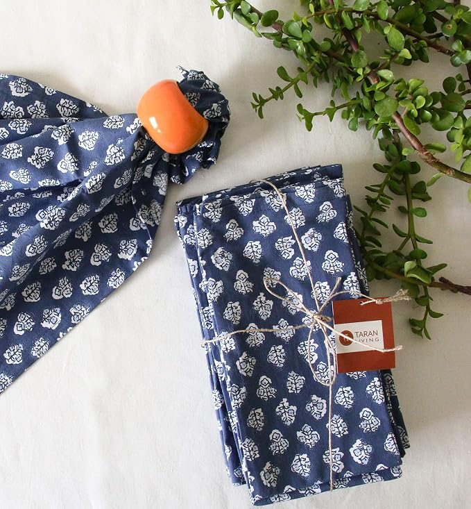 Taran Living Cloth Napkins Set of 12, Printed Floral Blue Fall Dinner Napkins, Soft Washable Table Napkins for HaloweenThanksgiving Christmas Parties Holiday Farhouse Décor, 18x 18 by TARANLIVING