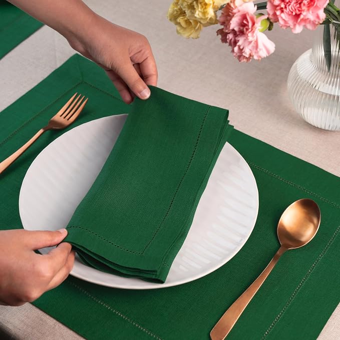 Signature Linen™ by D'Moksha Eden Green Dinner Napkins Set of 8, 20 x 20 Inch Cloth Napkins, 100% Pure Linen, Hemstitch, Machine Washable Table Napkins- Summer, Weddings, Outdoor hostings - Image 3