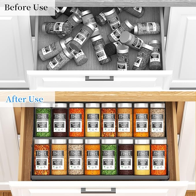 BOIVSHI Spice Rack for Drawer, 2-in-1 Seasoning Organizer for Countertop | 2 Tier Spice Drawer Organizer Insert, Save Countertop Space for Kitchen, Cabinet (Metal, Spice Jars Not Included) - Image 3