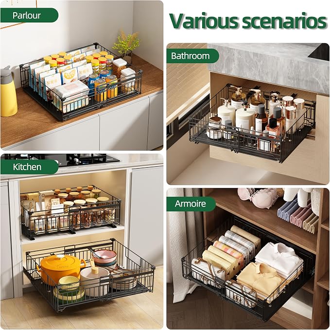 1 Pack Expandable Pull Out Cabinet Organizer, 19.7" Deep | Pull Out Drawers for Cabinets with width from 13" to 20", Cabinet Drawers Slide Out with Upgrade 3 Slide Rails, Hold 65 lbs - Image 7