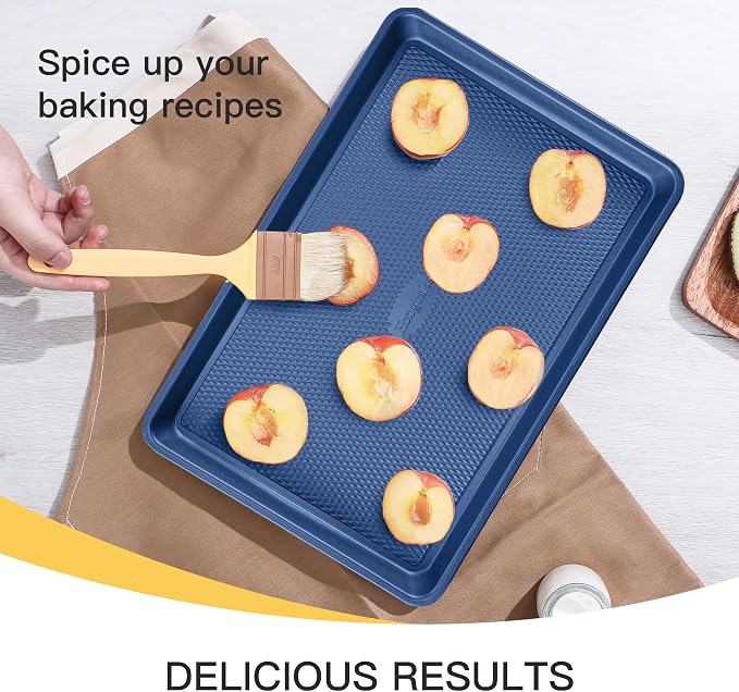 Baking Sheet Pan Set, Cookie Sheets for Oven, Nonstick Half/Quarter/Jelly Roll Pans with Diamond Texture Pattern, Heavy Duty Cookie Tray, Dark Blue - Image 8