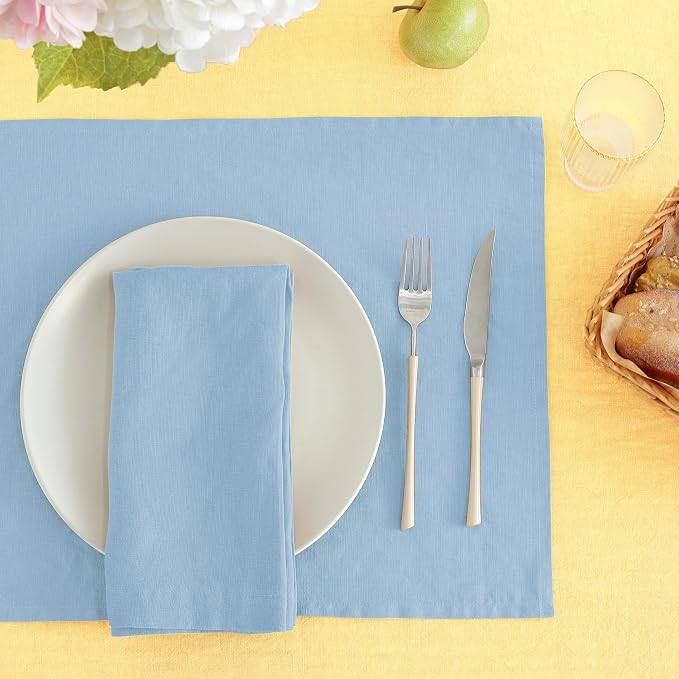 Linen Placemats 14x19Inch Set of 4,100% Linen Placemats Natural Rustic Tablemats for Easter,Mother's Day,Summer,Handcrafted from European Flax(Blue Bell) - Image 2