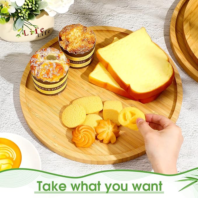 Bamboo Tray - 5 Pcs Wood Plates, Round Charcuterie Board & Serving Platter with Rim for Kitchen, Fruit, Bread, Salad, Coffee Table, Home, Hotel, Restaurant (8 Inch) - Image 4