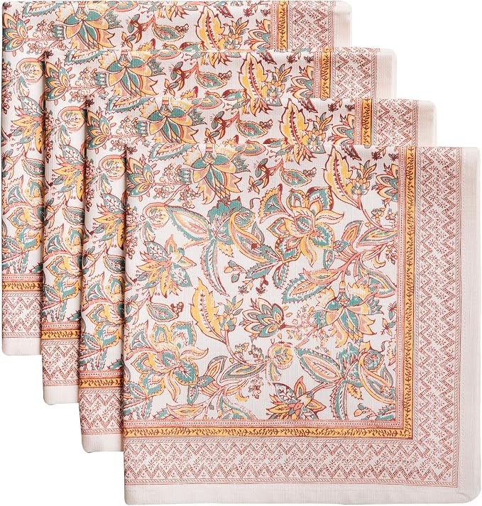 Maison d' Hermine Cloth Napkins Set of 4 Reusable 100% Cotton (20" x 20") | Everyday Square Napkins Cloth Washable Dinner Wedding Restaurant Hotel Kitchen Thanksgiving Christmas - Nila by MaisondHermine