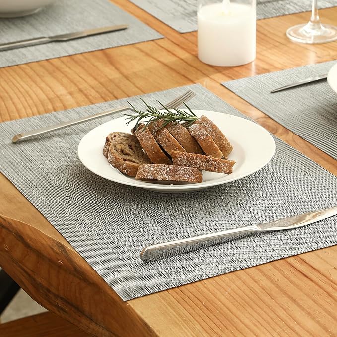 Leetaltree Grey Placemats, Heat Resistant Non-Slip Place mats for Dining Table, Washable Durable PVC Vinyl Woven Table Mats (Set of 8) - Image 9