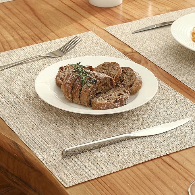 Leetaltree Beige Placemats Set of 4 - Heat-Resistant, Non-Slip Table Mats, Washable Woven Vinyl for Indoor & Outdoor Dining - Image 8