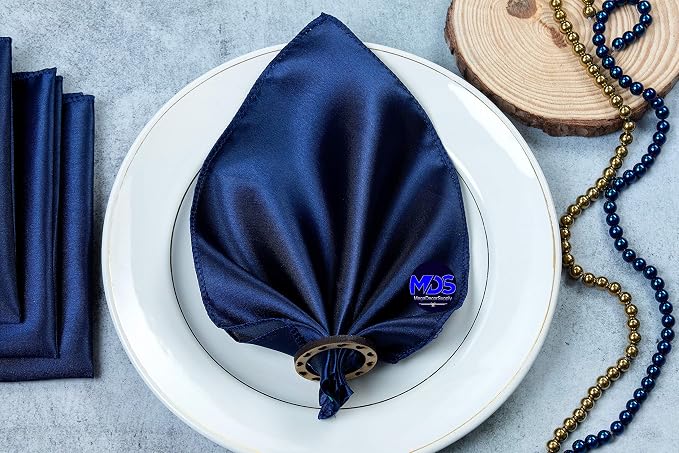 Set of 100 PCS Satin Napkin 12x12 Inch Square, Dinner Table Napkins for Wedding, Bulk Silky Sateen Cloth Napkins for Restaurant Banquet Graduation Birthday Party Decoration - Navy Blue - Image 6