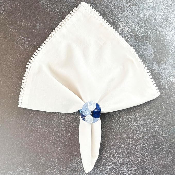 Cotton Napkins with Hand-Knotted Trim, Set of 4 – Lovely Reusable Large Cloth Napkins for Dining, Weddings, Summer, Birthday Gift, 22 x 22 Inch, White - Image 4