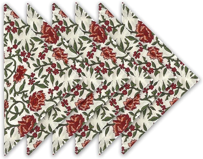 Craftbot Cotton Print Dinner Napkins 18x18 inches - Washable Cloth Napkins Set of 6 - Everyday Use or Dinner Party and Events - White Rust Indian Block Printed Fabric by AVKAStudio