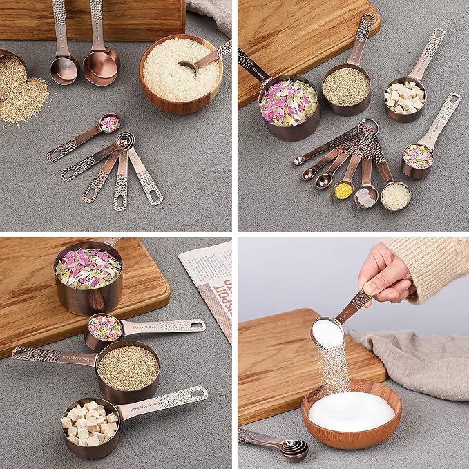 Copper Measuring Cups and Spoons Set, Stainless Steel Measuring Tools Set for Baking & Kitchen, Metric & US 4 Copper Plated Measure Cups and 5 Measure Spoons with Leveler for Wet & Dry - Image 7