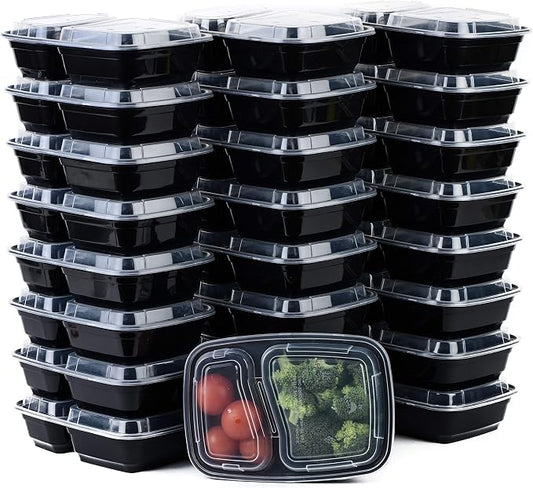 Meal Prep Containers, [150Pack][32oz] 2 Compartment with Lids, Reusable Bento Box, Food Storage Containers | BPA Free | Stackable | Lunch Boxes, Microwave/Dishwasher/Freezer Safe by EcoQuality